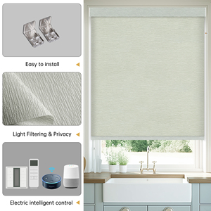SAMADHI Smart Electric Roller Blinds Wifi Voice Control Textured Fabric Motorized <b>Window</b> Shades For Kitchen Home <b>Window</b> Privacy - Product Image 3