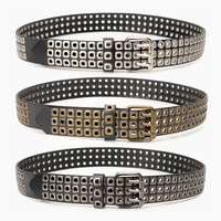 Ceinture unisexe punk cloutée à 3 rangées de œillets en cuir PU, ceinture gothique à rivets avec boucle à trois griffes pour jeans et robes