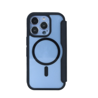 Étui de téléphone en cuir magnétique à rabat avec support, coque arrière transparente en PC, porte-cartes, antichoc