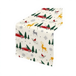 Vente en gros de chemins de table de mariage 100% lin, conçus sur mesure, pas chers, brodés avec des rennes, édition spéciale Noël, durables - Product Image 1