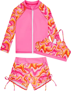 Maillots de bain pour filles, ensemble de bikinis pour enfants, impression de logo personnalisé, maillot de bain <span class=keywords><strong>tankini</strong></span> pour filles, nouveau design, robe de bain mignonne pour enfants, ensemble 3 pièces - Product Image 2