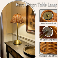 Lampe de table unique pour intérieur et extérieur, en rotin synthétique, rechargeable, à commande tactile, à intensité variable, avec abat-jour en rotin synthétique