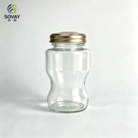 Pot en verre incurvé unique de 300 ml avec col fileté, qualité alimentaire, transparent, pour miel, confiture, noix, fruits secs, vente en gros