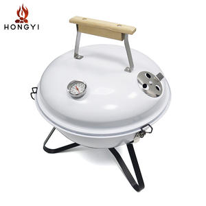 Barbecue rond miniature Hongyi, portable, pliable, pour 3 à 5 personnes, avec thermomètre et poignée en bois - Product Image 3