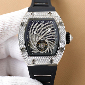 Reloj Mecánico de Lujo para Hombre, Modelo 19-01, Esqueleto con Tourbillon, Completamente en Diamantes, Caja Tonneau de Acero Inoxidable, Reloj de Negocios de Alta Gama - Product Image 1