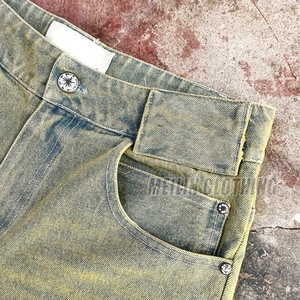 Distressing <b>Patch</b> Yellow Washed Denim Jorts Fit Baggy Jean <b>Shorts</b> With Pocket Custom Jean <b>Shorts</b> <b>Men</b> - Product Image 3