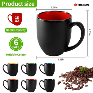 แก้วกาแฟเซรามิกสไตล์ยุโรปขนาดใหญ่ 2 สี ภายนอกสีดำ ภายในสีพื้น  รับสั่งทำตามแบบ - Product Image 5