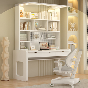 Scrivania Moderna Singola per Computer con Libreria Integrata, <span class=keywords><strong>Scrittoio</strong></span> <span class=keywords><strong>a</strong></span> Parete in Legno Massello per Ragazze, Tavolo per Studio e Camera da Letto - Product Image 1