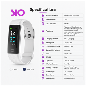 Bracelet intelligent étanche 50g avec podomètre, moniteur de fréquence cardiaque, suivi du sommeil, oxymètre de sang, télécommande selfie et boucle de fixation, compatible Android (échantillon) - Product Image 6