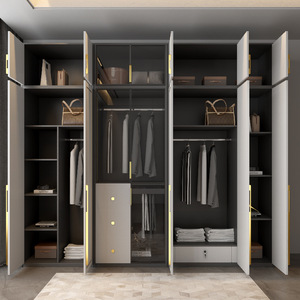 Armario Moderno con Puertas de Vidrio, Diseño con Bisagras, Espacio de Almacenamiento Colgante, Ahorro de Espacio, Mueble de Dormitorio Fácil de Montar, Armario con Cerradura - Product Image 1