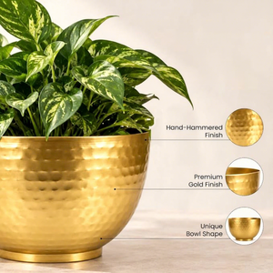 Pot de fleurs rond en laiton martelé moderne pour plantes vertes d'intérieur - Product Image 5