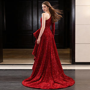 Red One Shoulder Sequined Mermaid Natural Sweep Evening Party <strong>Dresses</strong> For Classic Wedding Gowns For Women - Product Image 6