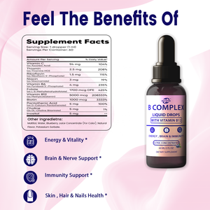 Haccp  OEM ODM  Gotas Líquidas de Complejo Vitamínico B, B1 B6 B12, Suplemento Sublingual para el Metabolismo Energético y el Apoyo Inmunológico - Product Image 2