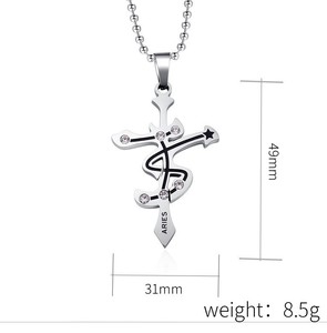 Colliers de mode vintage en acier inoxydable de luxe, étanches, avec signes du <span class=keywords><strong>zodiaque</strong></span> et croix, pour femmes et hommes - Product Image 6