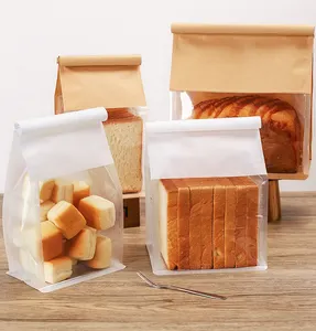 Toast Brood Verpakking Draad Krul Afdichting Kraftpapier Slice Ziplock Zak Transparant 450G Bakzak Aangepast