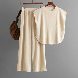 Blubelle Summer Casual Woven Solid Color <strong>Knit</strong> Two-Piece Set for Women-Sleeveless <strong>Tank</strong> <strong>Top</strong> + Relaxed Fit Loose Pants - Product Image 4