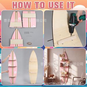 Wooden Surfboard <b>Wall</b> Shelf 3 Tier <b>Hanging</b> <b>Storage</b> Rack For Beach Decor Home Living Room - Product Image 3