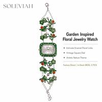 Montre-bracelet Soleviah pour femme, motif floral inspiré du jardin, bijoux à feuilles vertes, montre à quartz, thème nature, cadeau pour femme