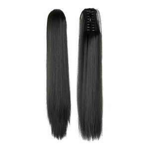 Perruque <span class=keywords><strong>queue</strong></span> <span class=keywords><strong>de</strong></span> <span class=keywords><strong>cheval</strong></span> longue et droite noire <span class=keywords><strong>de</strong></span> 20 pouces, petite, avec tresses, en soie haute température, extension <span class=keywords><strong>de</strong></span> cheveux naturelle et réaliste - Product Image 5