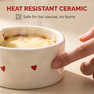Ceramic Double Compartment Dip Bowl French Fries <b>Sauce</b> Serving Bowl Heat Resistant Snack Dip Dish for Home Party - Product Image 2