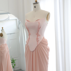 Robes de soirée sirène en mousseline de soie drapée <span class=keywords><strong>rose</strong></span> poudré faites à la main, corset perlé, <span class=keywords><strong>robe</strong></span> de mariée formelle, <span class=keywords><strong>robe</strong></span> de <span class=keywords><strong>demoiselle</strong></span> <span class=keywords><strong>d</strong></span>'<span class=keywords><strong>honneur</strong></span>, taille 220-1 - Product Image 4