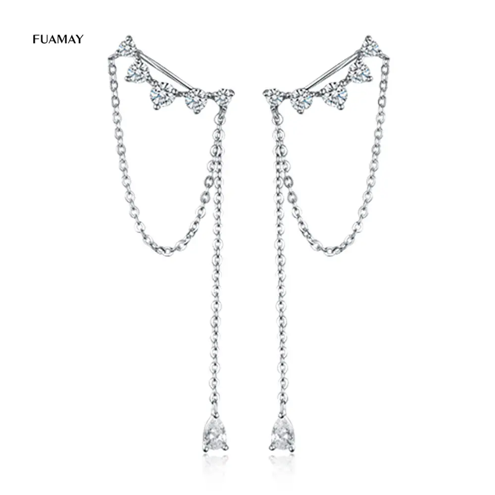 FUAMAY Boucles D'oreilles Tendance 2021 녹는 얼음 다이아몬드 귀 팔목 긴 물 드롭 다이아몬드 체인 등산 드롭 귀걸이