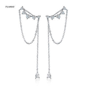 FUAMAY — Boucles D'oreilles en diamant, bijoux de danse, 2021, en forme de goutte d'eau, Long, chaîne grimpante, en forme de goutte d'eau - Product Image 1