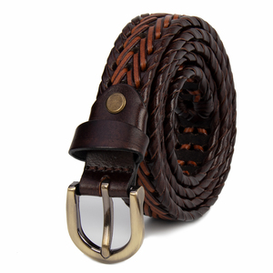 Ceintures pour homme en cuir véritable tressé noir et marron de luxe avec boucle dorée personnalisée - Product Image 2