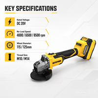 Meuleuse d'angle sans fil au lithium 20V 4000/6500/8500 tr/min à vitesse variable 115/125 mm