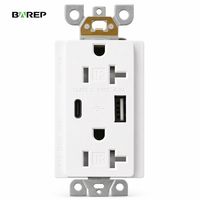 Stopkontak USB BAREP NEMA 5-20R CULus 125V dengan Tipe-A dan Tipe-C 4.8A TR T-Slot untuk Kabel Komersial dan Hunian