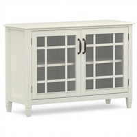 Console traditionnelle en bois de pin massif de 46 pouces de large avec portes en verre, étagères de rangement, finition blanc antique - Chine