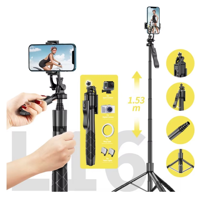 L16 Tripod Foldable 153cm Extendable Selfie Stick Stand - Main Image