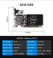 Carte graphique TISHRIC SZMZ G210 1GB DDR3 PCI-E X16 64 bits pour PC multimédia de bureau à domicile