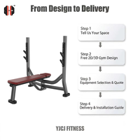 Banco de pesas plano con soportes verticales dobles, cojín grueso, ganchos para barra y base de acero reforzado para equipos de gimnasio comercial