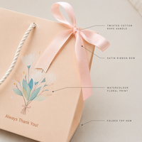 Sac cadeau pour fête prénuptiale avec ruban rose et imprimé floral pour emballage de cadeaux de mariage, logo personnalisé, fournisseur en gros