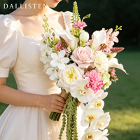 Bouquet de mariage artificiel, orchidée, rose, hortensia, fleurs de mariée, bouquet en cascade pour la mariée, décoration de cérémonie de mariage
