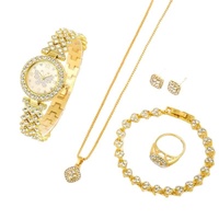 Ensemble Cadeau de Luxe Mode Montre à Quartz avec Bijoux Strass Cristal pour Femmes Filles : Boucles d'Oreilles, Collier et Bracelet