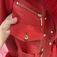 Veste moto courte en cuir véritable pour femme avec ceinture, col châle en fourrure de renard, style oversize, pour l'automne