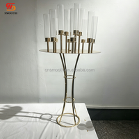 Nouveau design SMS, porte-bougie doré brillant, support à fleurs, centre de table, décoration de mariage avec fleurs