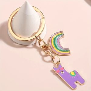 Porte-clés dessin animé mignon alpaga et arc-en-ciel | Animal porte-clés sac à main sac à dos voiture charme écouteur accessoire amis cadeau - Product Image 5