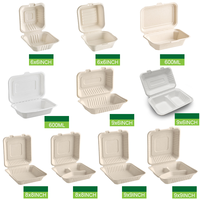 Contenant d'emballage jetable personnalisé biodégradable en pulpe de bagasse de canne à sucre, boîte à lunch pour plats à emporter, vaisselle