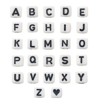 Perles carrées en acrylique, lettres blanches et noires de A à Z, grand trou, pour la fabrication de bracelets, colliers et bijoux DIY, fournitures de perlage