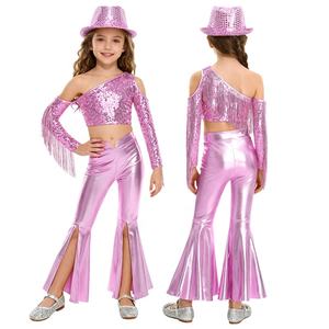 Conjunto de Ropa para Niñas de 6 a 16 Años para Concurso de Belleza, Top Corto, Pantalones Metálicos y Sombrero Fedora, Disfraces de Vaquera Disco, Jazz, Danza, Actuaciones y Eventos - Product Image 4
