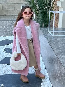 Cute Child Long Colorful Real Sheep Shearling <strong>Gilet</strong> Teddy Coat Winter Wholesale Fashion Kids Teddy Bear Vest - Product Image 4