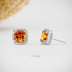 Elvora Gems Women's 14k Gold Halo <b>Stud</b> <b>Earrings</b> 3-Prong Setting Natural Citrine Garnet Aquamarine <b>Blue</b> Topaz-Everyday Wear - Product Image 5