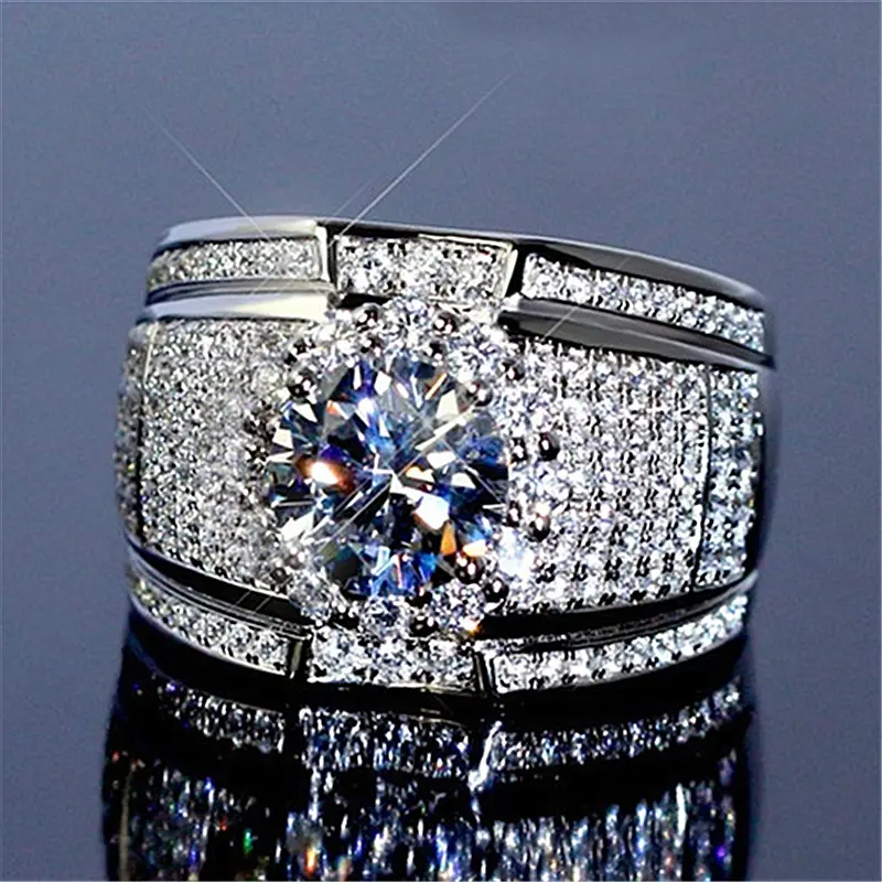 Luxury Full Diamond Finger Ring Men Rings High Quality Brass Paved Zirconia Hiphop Gemstone Rings