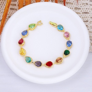 Pulsera de cadena tipo tenis Jxx con baño de oro de 14K, circonia color latón y cristal en forma de lágrima, joyería nupcial de moda. - Product Image 5