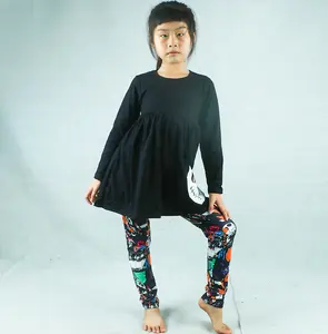 2021 बुटीक किशोर 8 साल की लड़की कपड़े काले अंगरखा भूत पैंट फैशनेबल लड़कियों के कपड़े सेट वसंत कपड़े