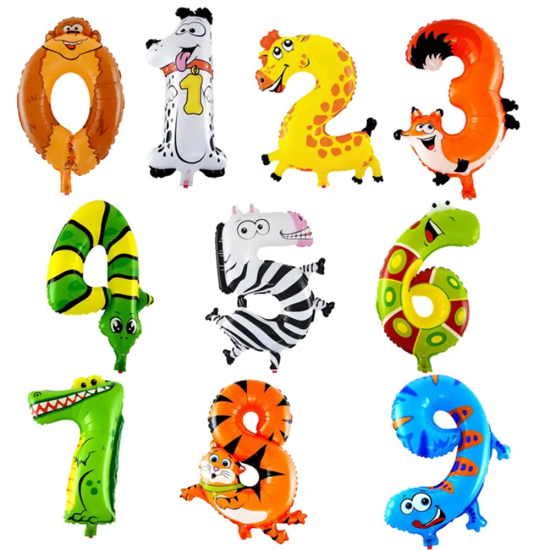 16 Inch Cartoon Animal Number Balloon Color Aluminum Film Balloon Birthday Party Children's Toy Wedding Decoration Accessories
