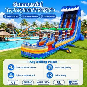 Toboggan aquatique gonflable tropical à double piste pour enfants, idéal pour le jardin, divertissement estival, qualité commerciale, PVC écologique, CE EN4960 ASTM 600KG - Product Image 1